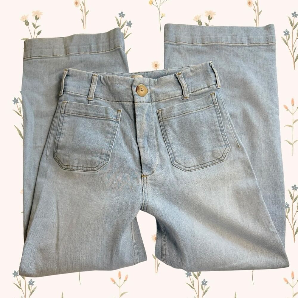 Anthropologie Maeve "The Colette" Cropped Wide-Leg Light Wash Denim Jeans 27